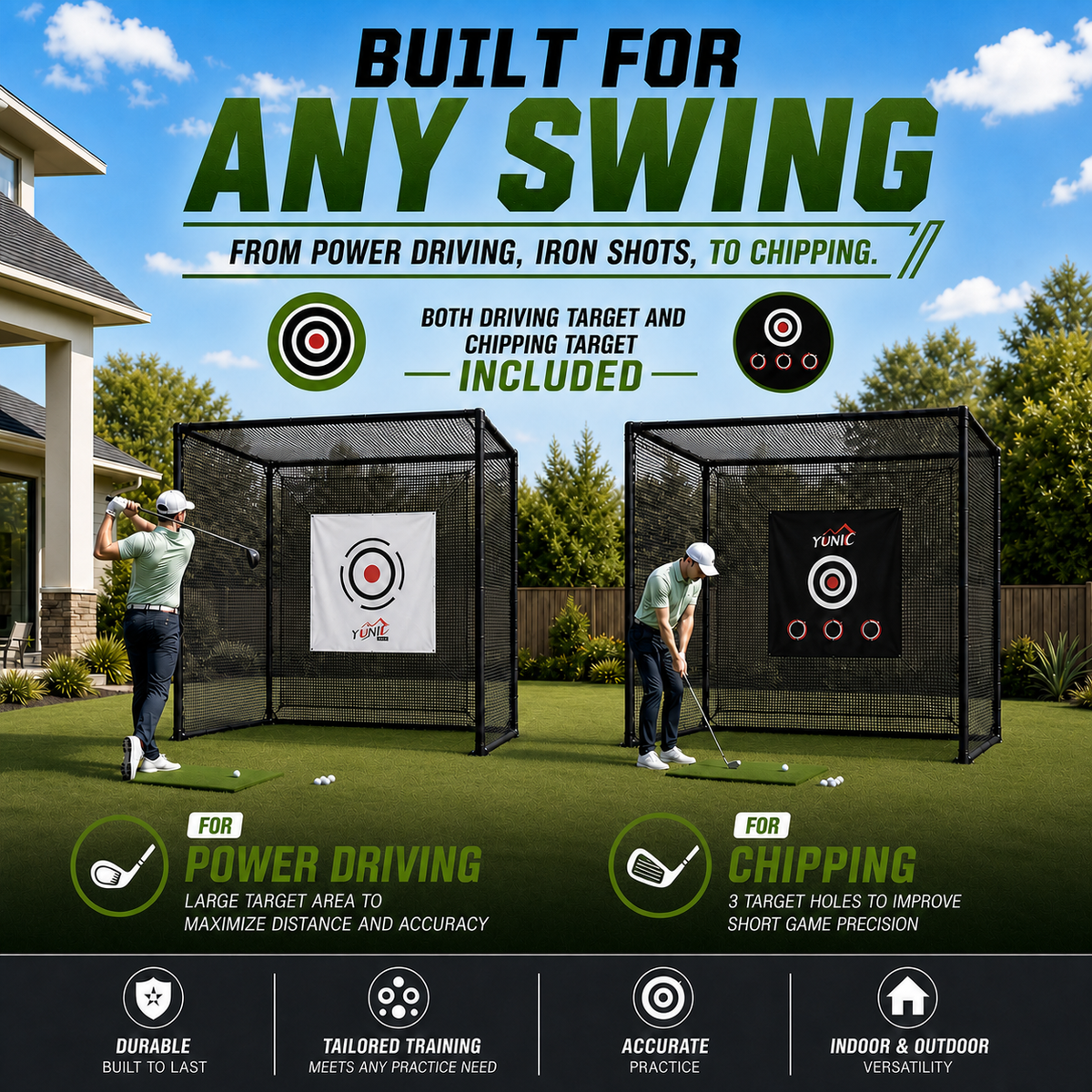 Golf Driving Cage – Black Net, Multiple Sizes