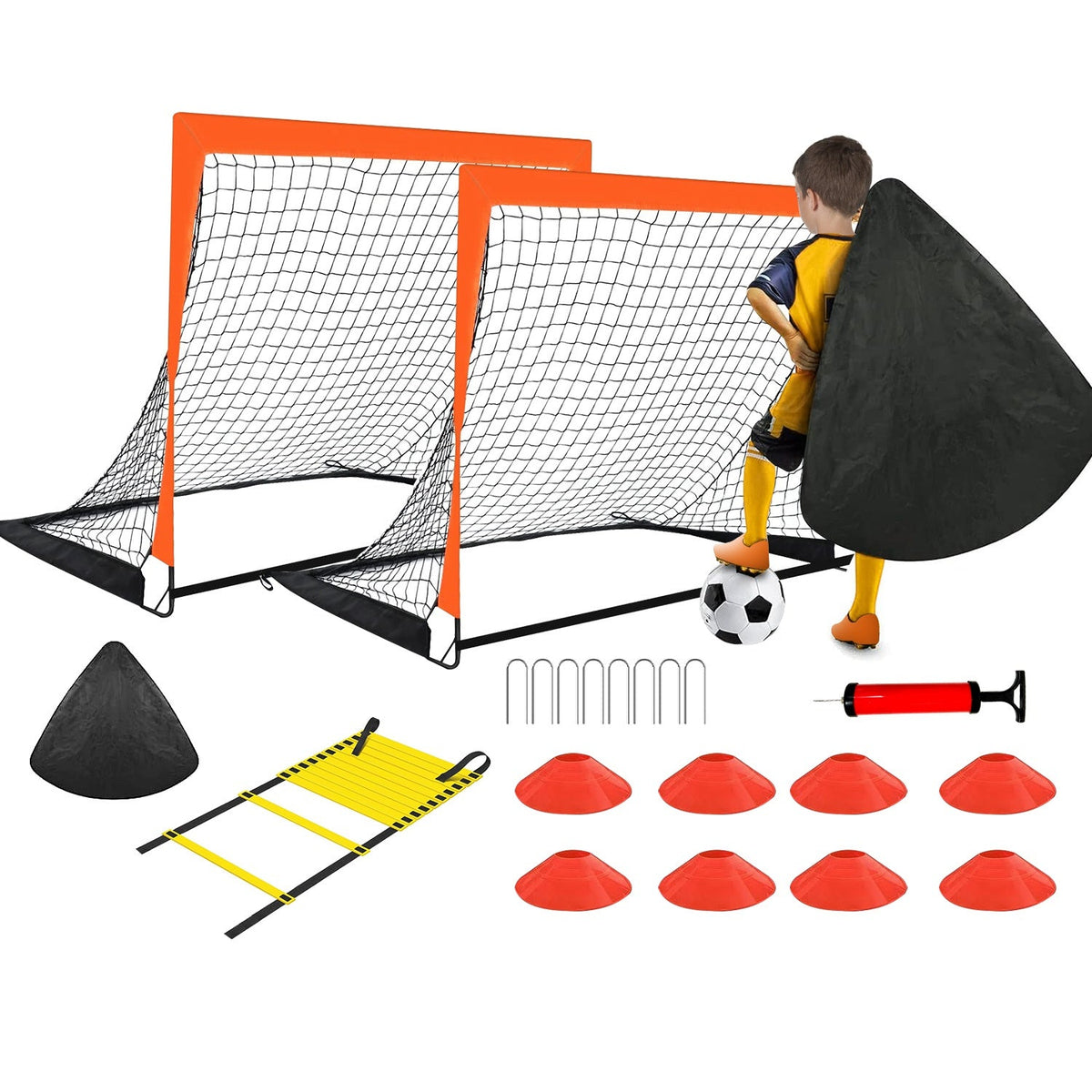 Kids Soccer Goal Training Equipment Set For Backyard Foldable 4x3FT Soccer Net Agility Ladder Inflatable Soccer Field Cones Portable Soccer Practice N