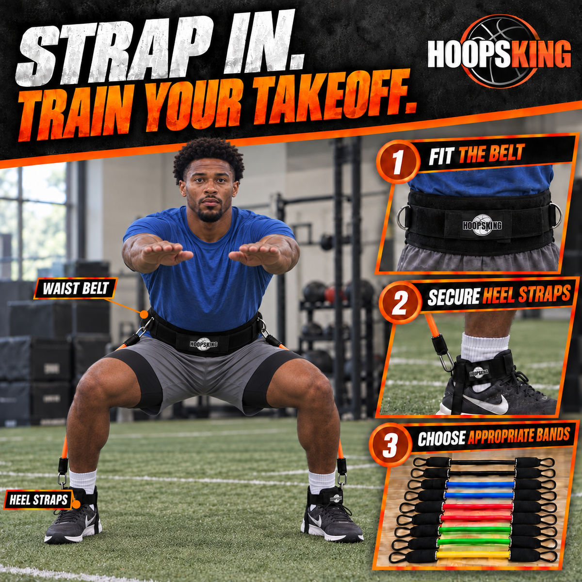 HoopsKing Vertical Jump Trainer Resistance Bands | Waist to Heels