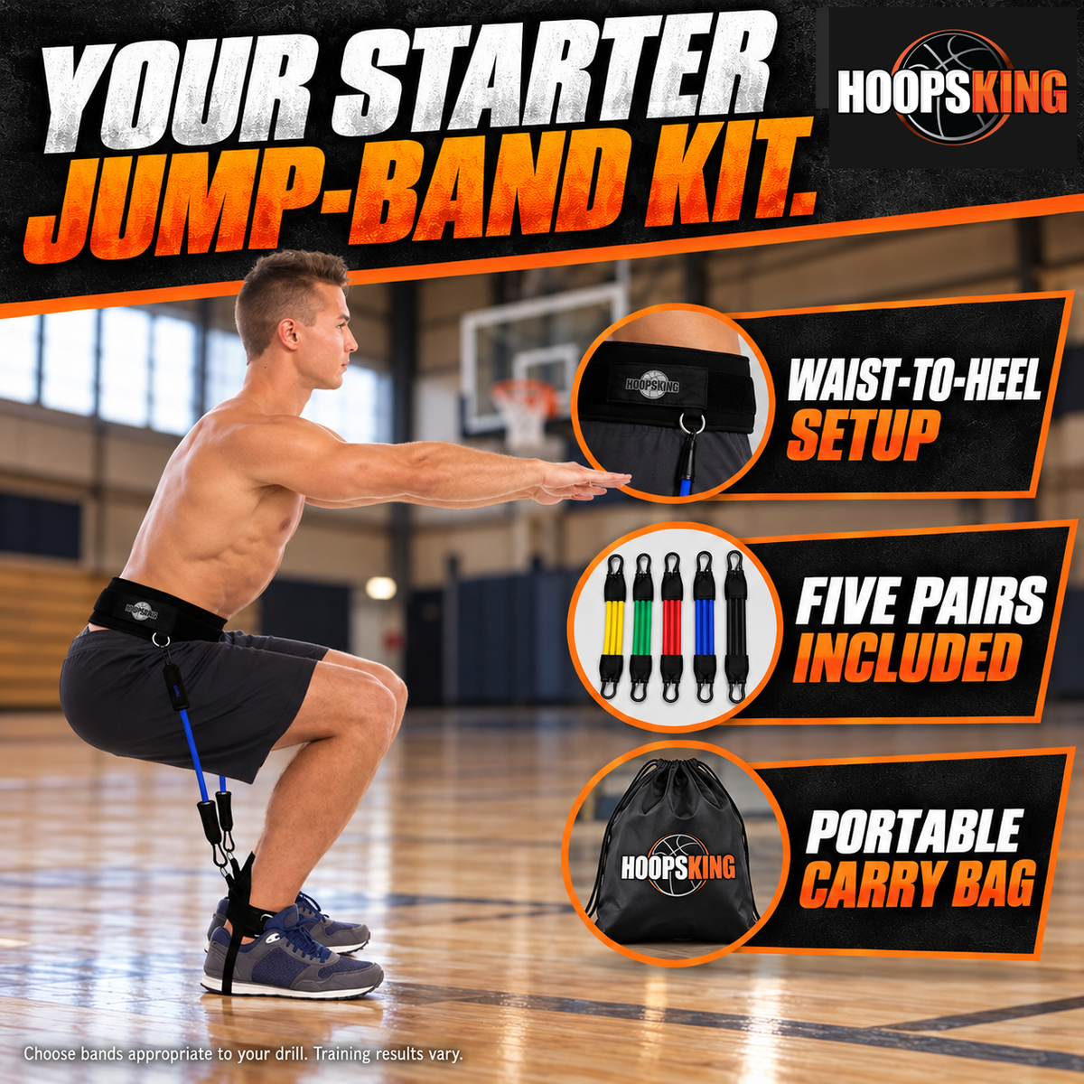 HoopsKing Vertical Jump Trainer Resistance Bands | Waist to Heels